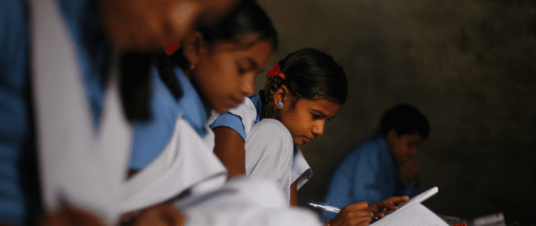 School girls attend their classes at secondary school